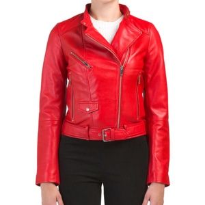 Brand New Red Leather Designer Jacket With Tags